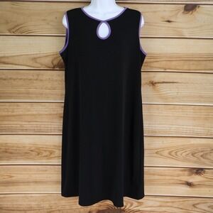 Citiknit Sleeveless Dress Womens Sz M Black Purple Accents Stretch Keyhole Neck‎
